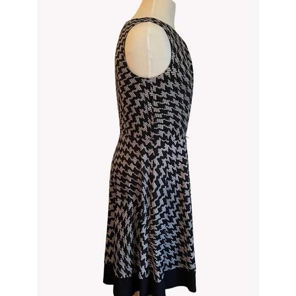 AB Studios Size Large Black White Geometric Pattern Sleeveless Midi Dress Work - Picture 6 of 11